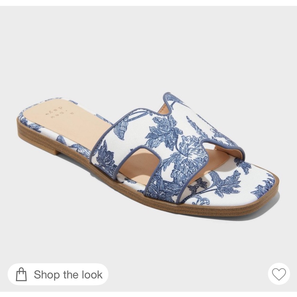 a new day Blue and White Floral Slide Sandals